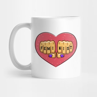 Feminist - Red Pink Heart Fist Strong Female Quote Mug